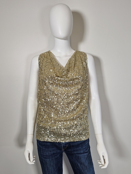 Lovers + Friends Tops - Lovers + Friends Gold Sequin Cowl Neck Waterfall Tank Sz XS
